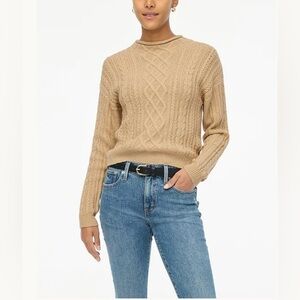 J.Crew Roll Neck Cable Knit Tan Sweater
